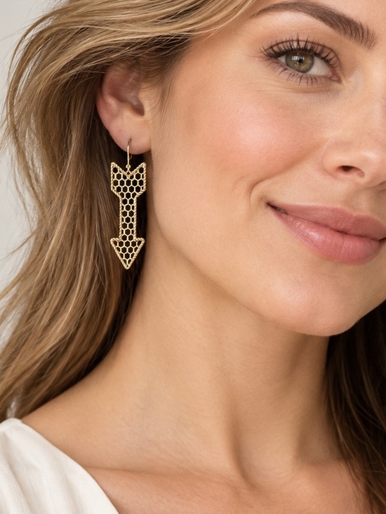 Zara Other - Gold Tone Honeycomb Arrow Dangle Earrings